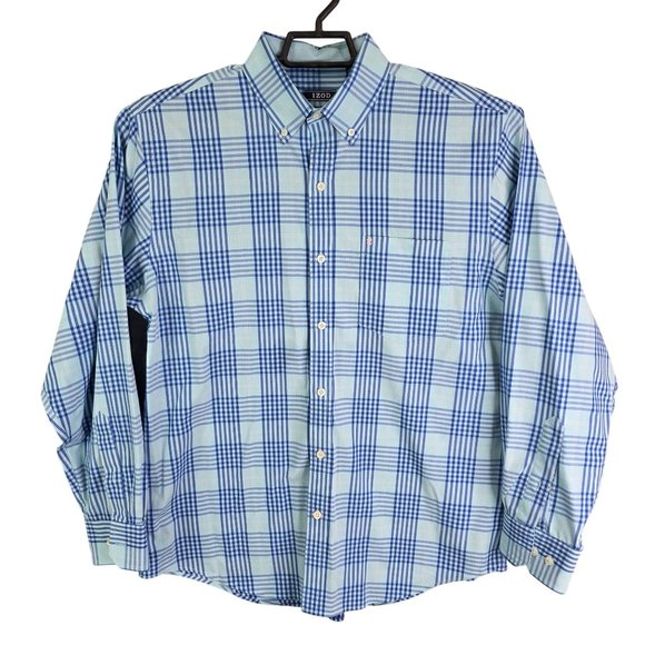 Mens Izod Premium Essentials Blue Plaid Shirt Button Down Long Sleeve Size M - Picture 1 of 8